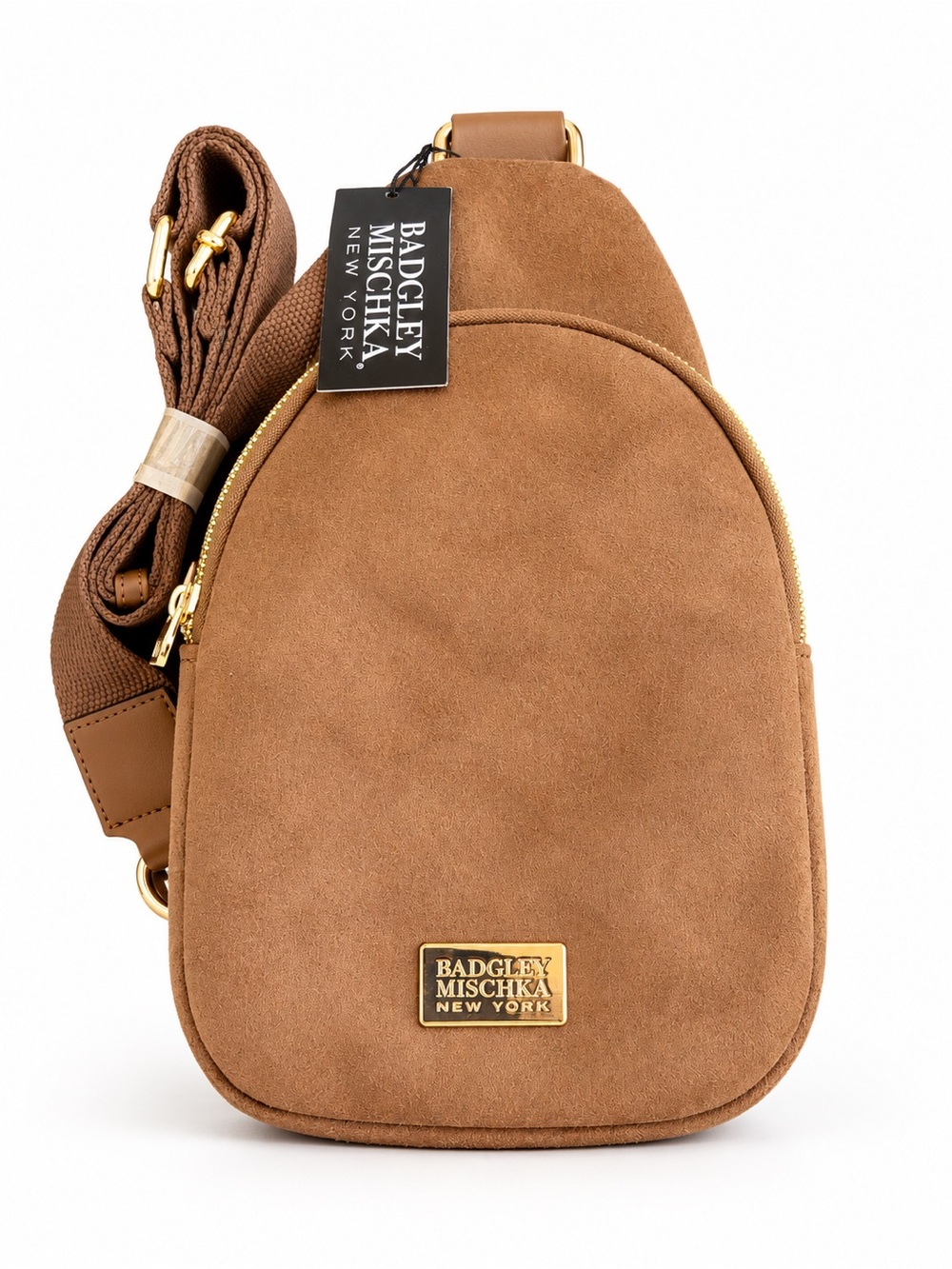 Badgley Mischka Brown Suede-Look Sling Crossbody Bag NWT